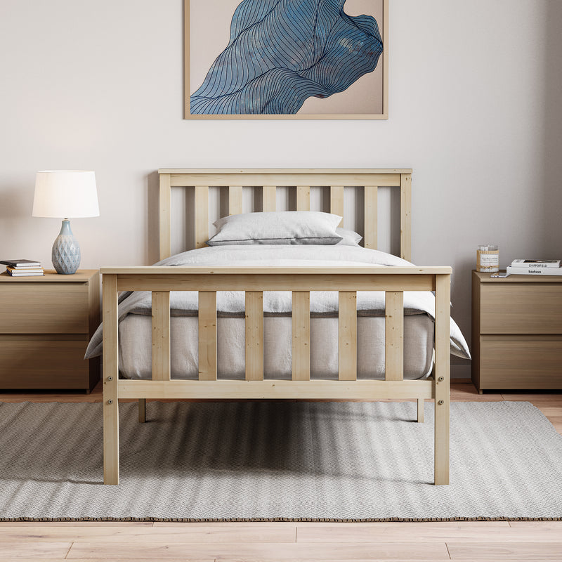 Milan Single Wooden Bed, High Foot, Pine