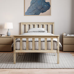 Milan Single Wooden Bed, High Foot, Pine