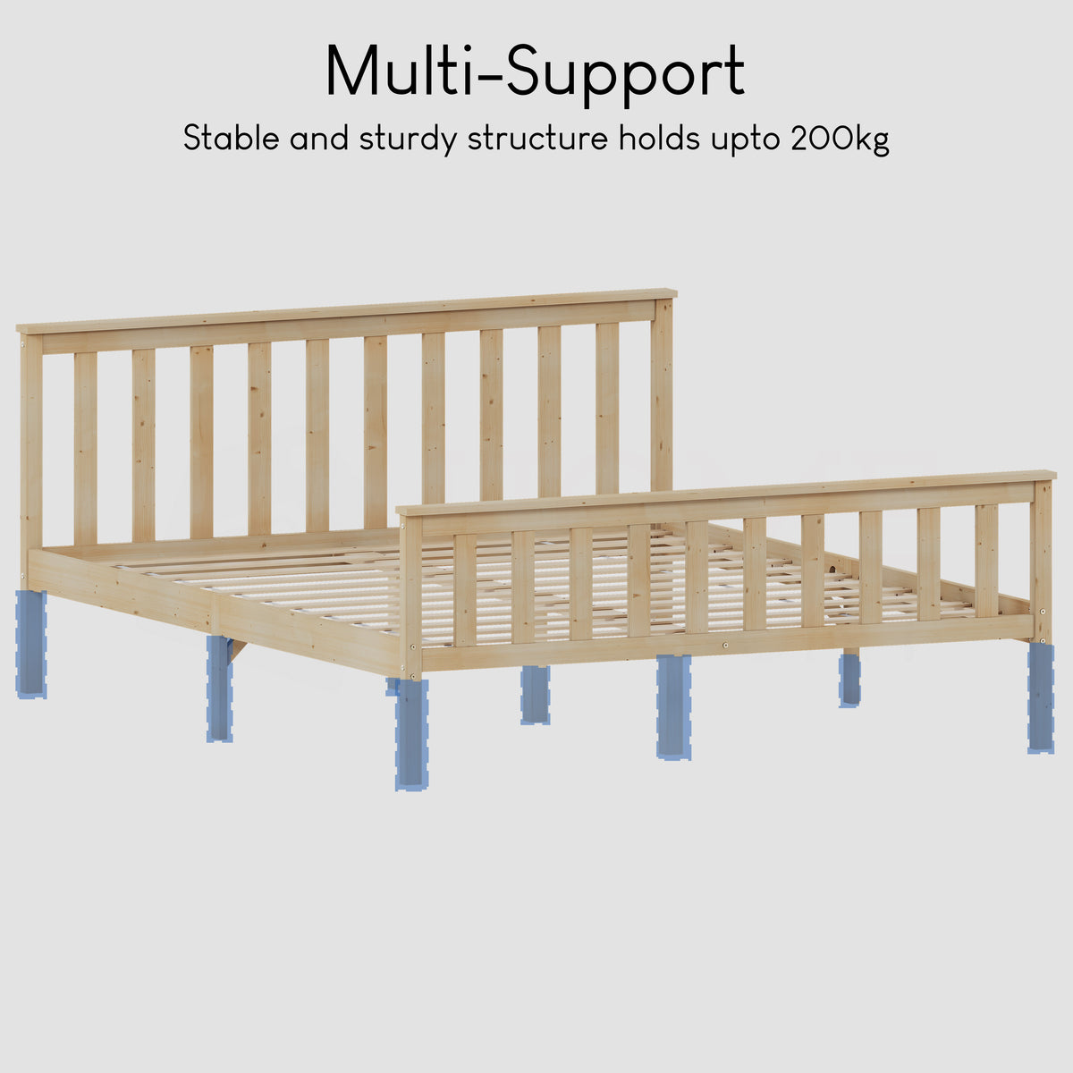 Milan King Size Wooden Bed, High Foot, Pine