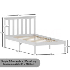 Milan Single Wooden Bed, Low Foot - White