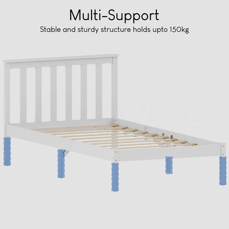 Milan Single Wooden Bed, Low Foot - White