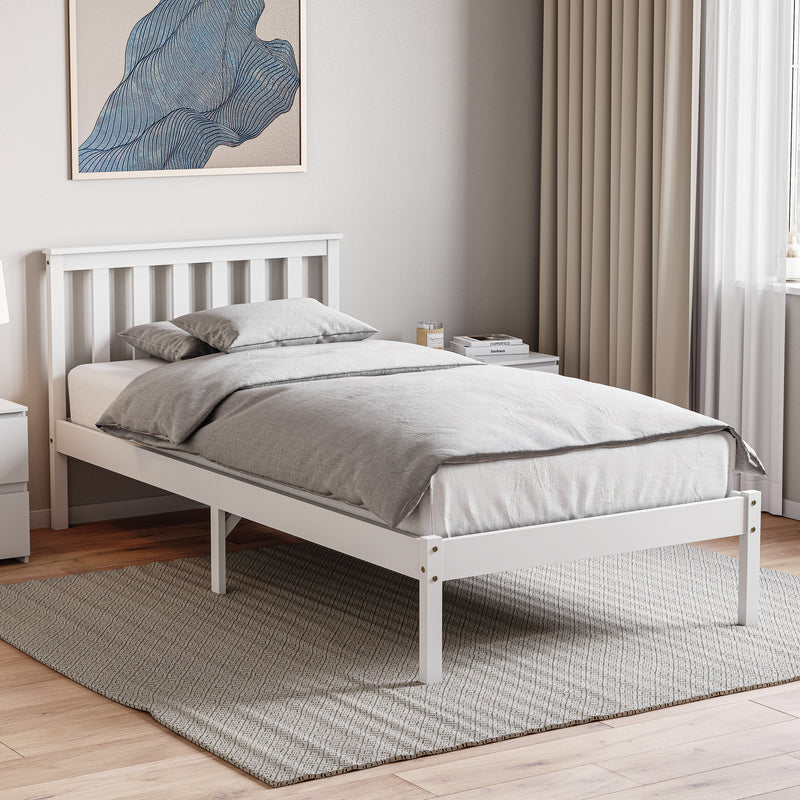 Milan Single Wooden Bed, Low Foot - White