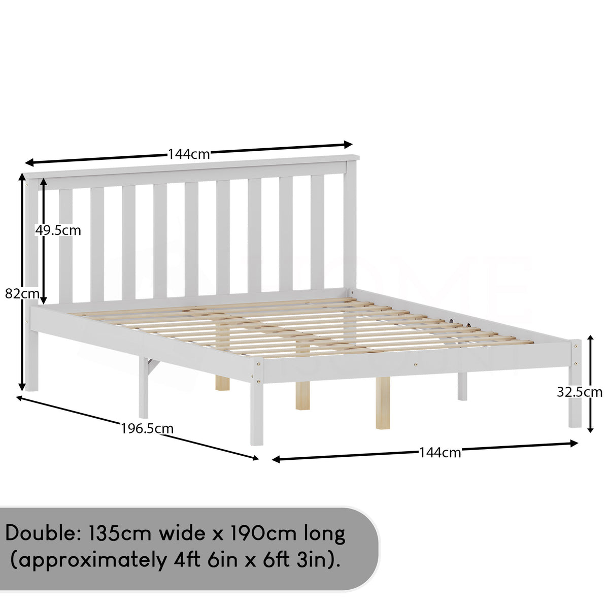 Milan Double Wooden Bed, Low Foot, White