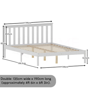 Milan Double Wooden Bed, Low Foot, White