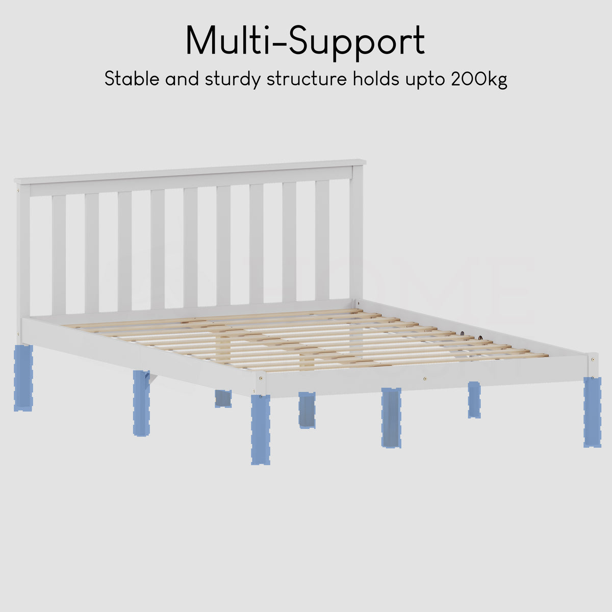 Milan Double Wooden Bed, Low Foot, White