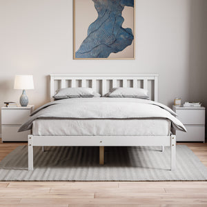 Milan Double Wooden Bed, Low Foot, White