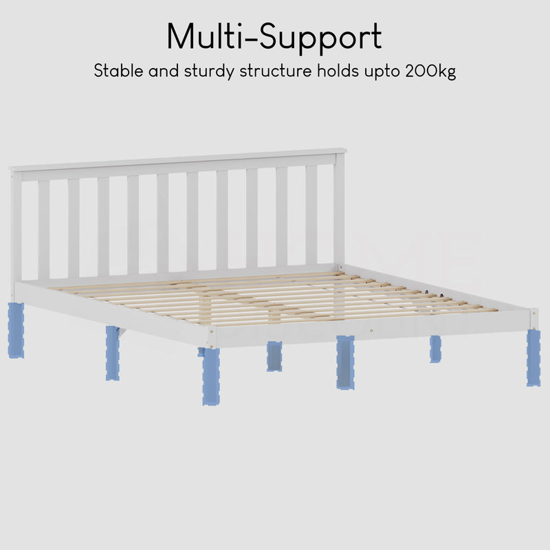Milan King Size Wooden Bed, Low Foot, White