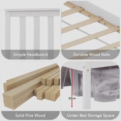 Milan King Size Wooden Bed, Low Foot, White