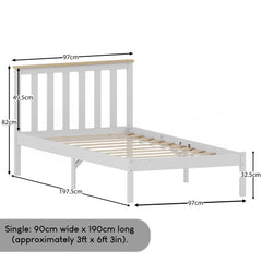 Milan Single Wooden Bed, Low Foot, White & Pine