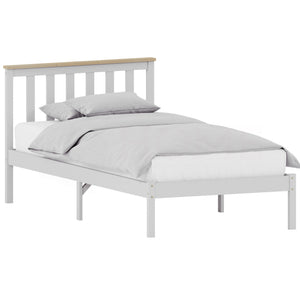 Milan Single Wooden Bed, Low Foot, White & Pine