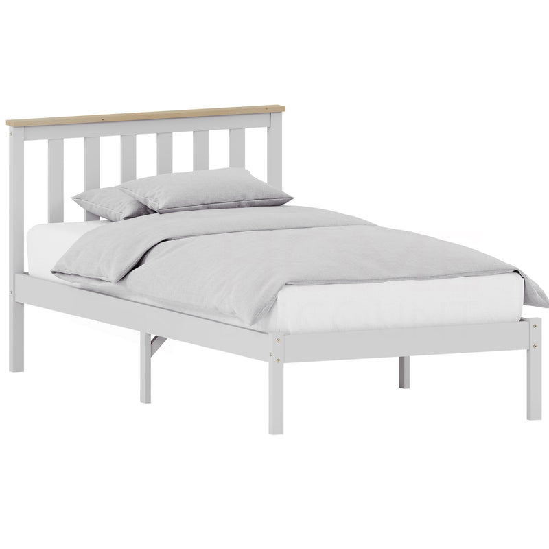 Milan Single Wooden Bed, Low Foot, White & Pine