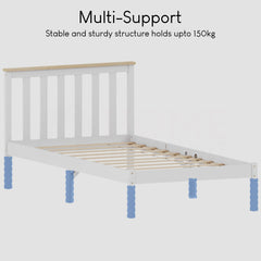 Milan Single Wooden Bed, Low Foot, White & Pine