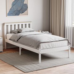 Milan Single Wooden Bed, Low Foot, White & Pine