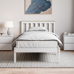 Milan Single Wooden Bed, Low Foot, White & Pine