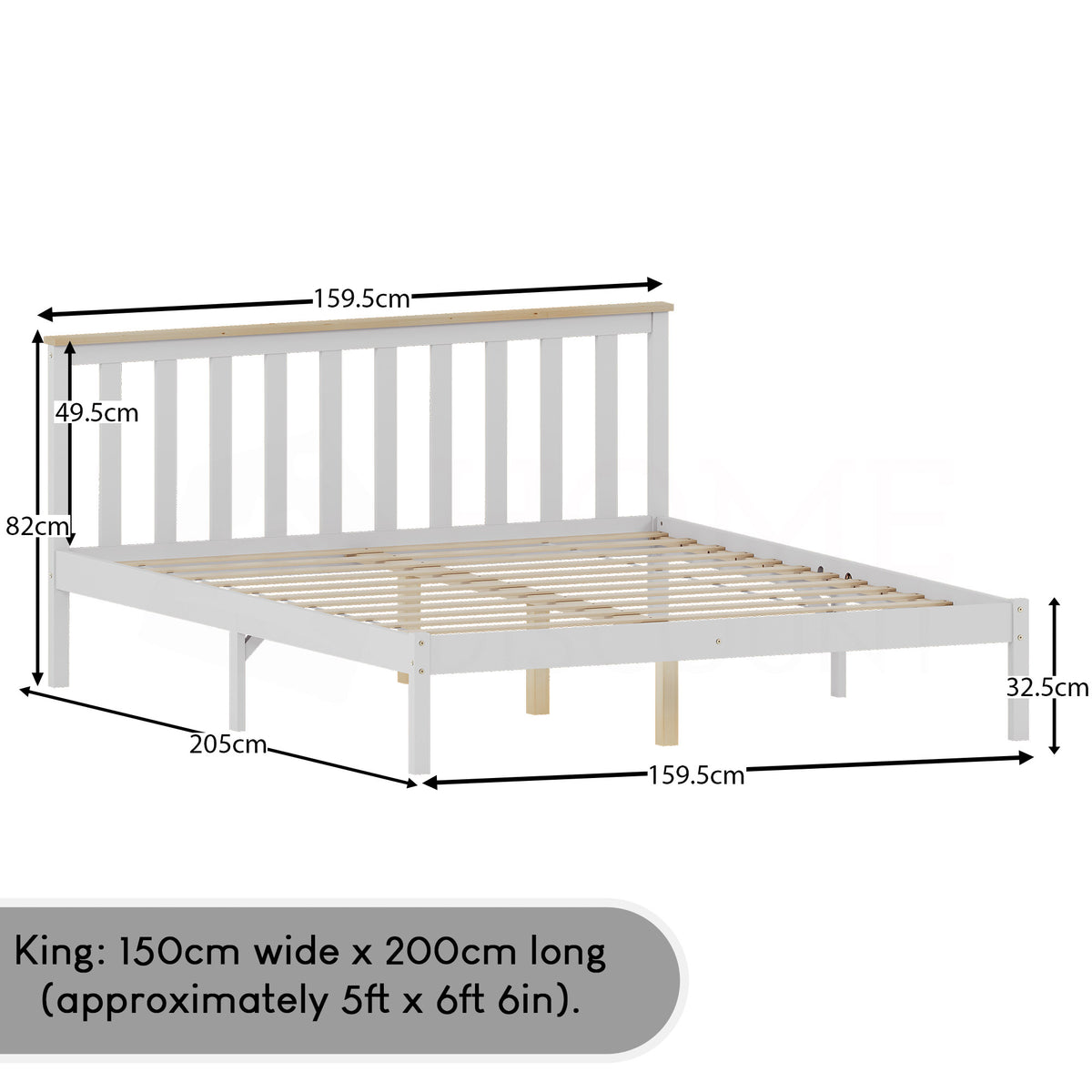 Milan King Size Wooden Bed, Low Foot - White & Pine
