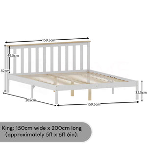 Milan King Size Wooden Bed, Low Foot - White & Pine