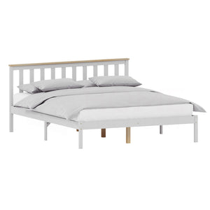Milan King Size Wooden Bed, Low Foot - White & Pine
