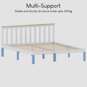 Milan King Size Wooden Bed, Low Foot - White & Pine