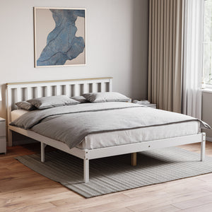 Milan King Size Wooden Bed, Low Foot - White & Pine