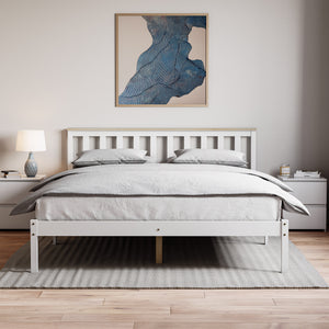 Milan King Size Wooden Bed, Low Foot - White & Pine