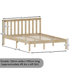 Milan Double Wooden Bed, Low Foot, Pine