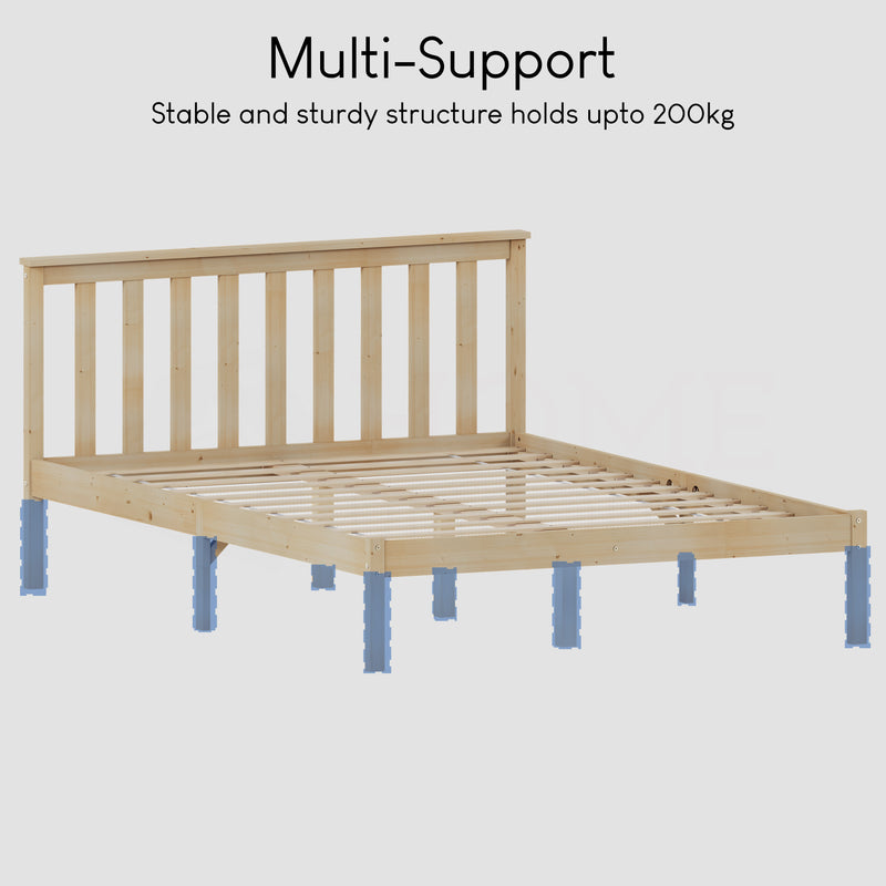 Milan Double Wooden Bed, Low Foot, Pine