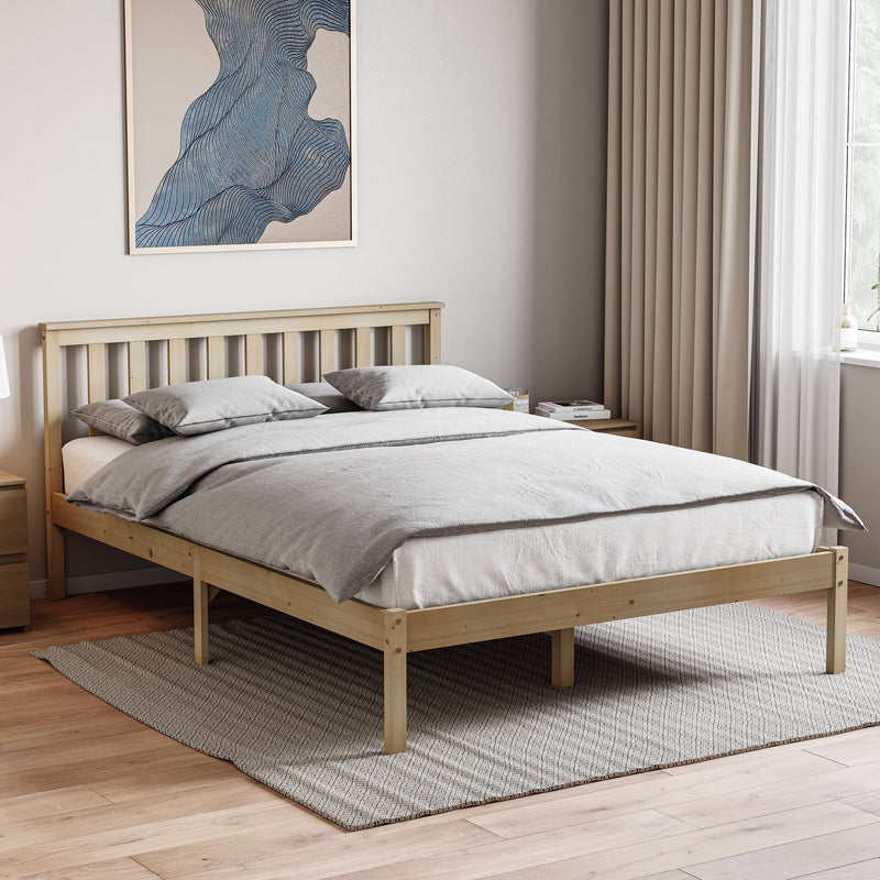 Milan Double Wooden Bed, Low Foot, Pine