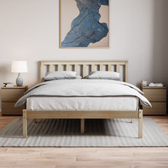 Milan Double Wooden Bed, Low Foot, Pine