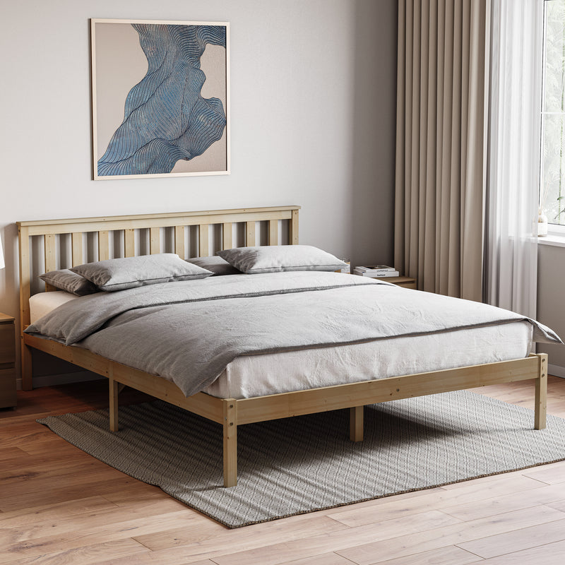 Milan King Size Wooden Bed, Low Foot, Pine