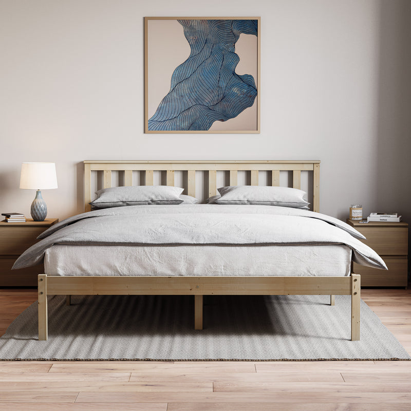 Milan King Size Wooden Bed, Low Foot, Pine