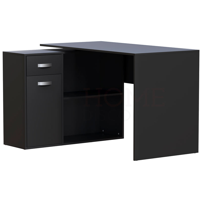 Longton 1-Door 1-Drawer Adjustable Computer Desk, Black