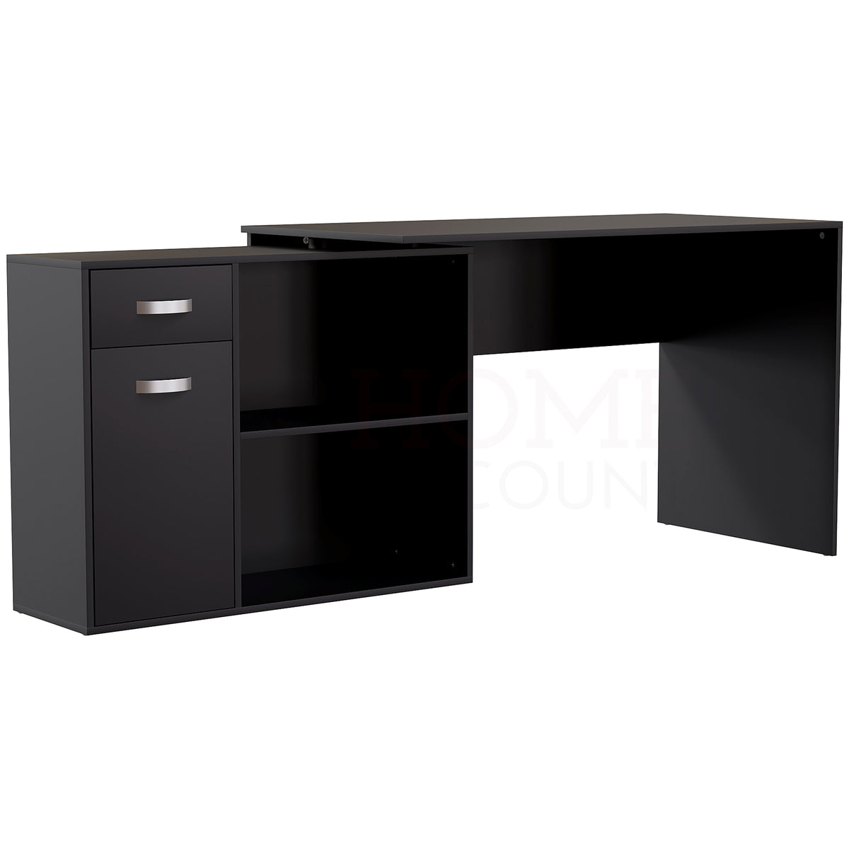 Longton 1-Door 1-Drawer Adjustable Computer Desk, Black