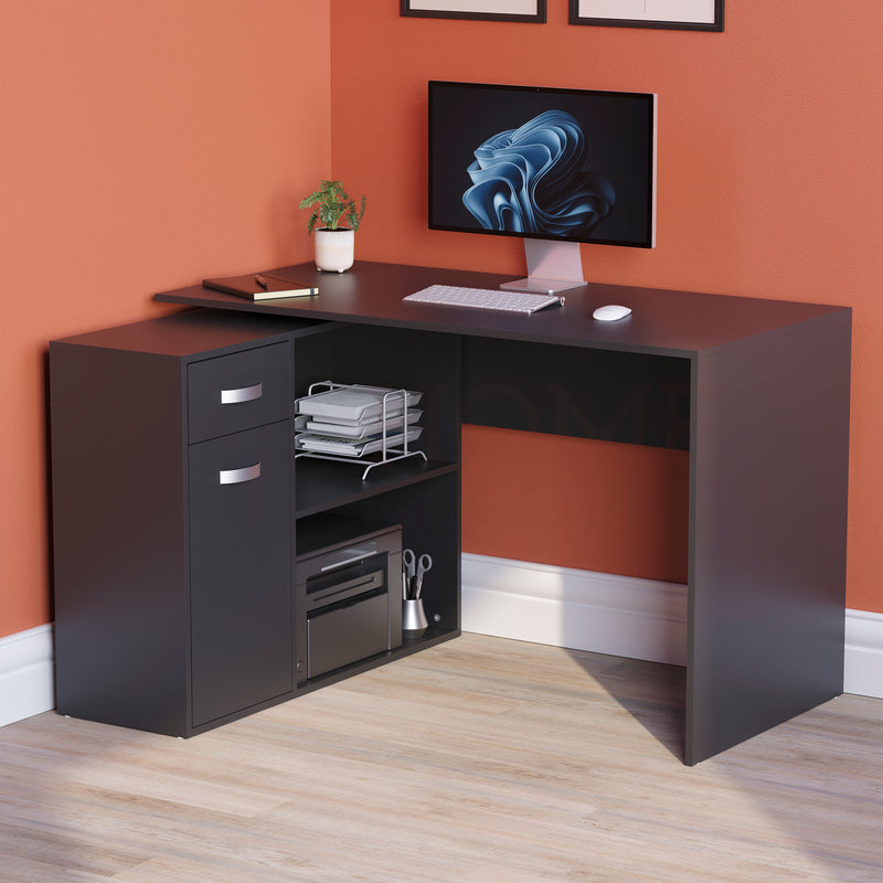 Longton 1-Door 1-Drawer Adjustable Computer Desk, Black