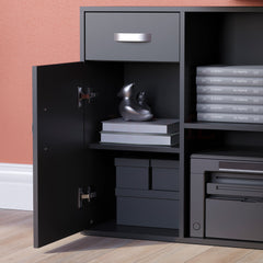 Longton 1-Door 1-Drawer Adjustable Computer Desk, Black