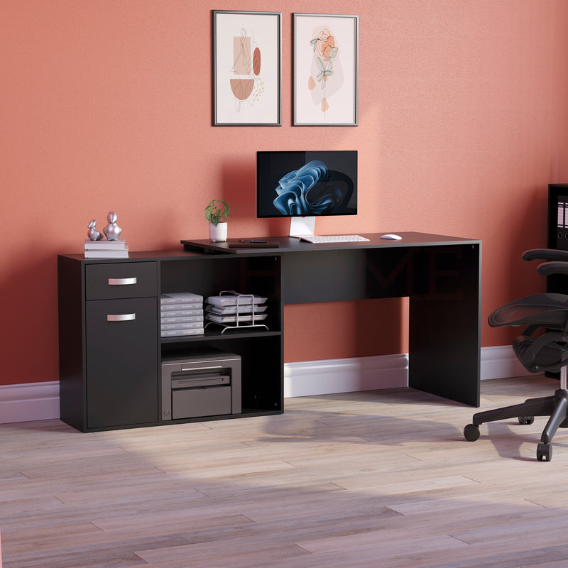 Longton 1-Door 1-Drawer Adjustable Computer Desk, Black