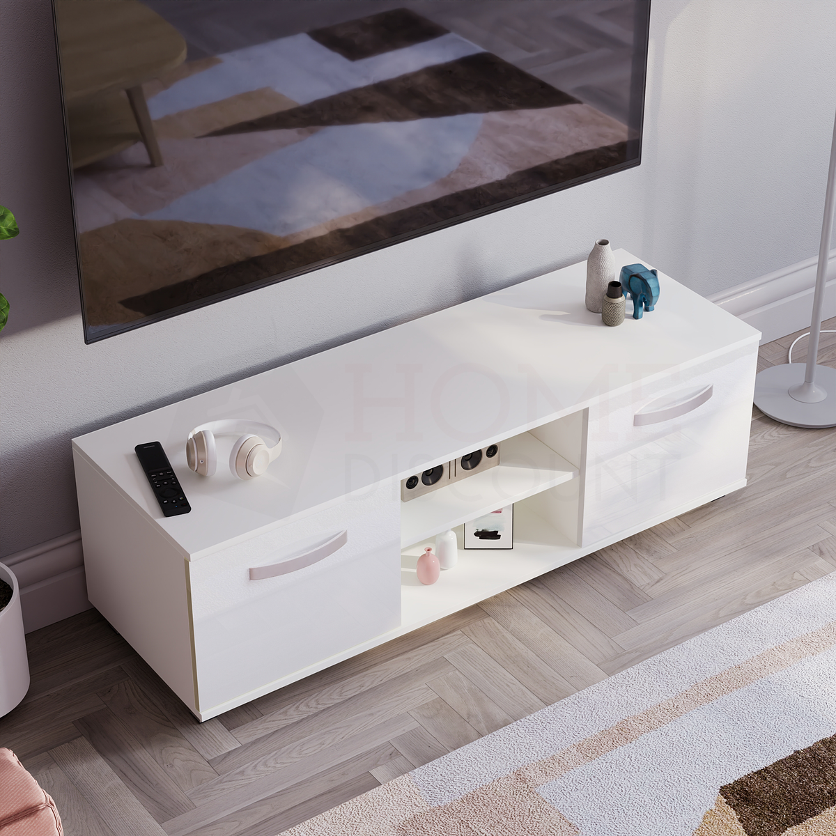 Cosmo 2-Door TV Unit, 120cm - White