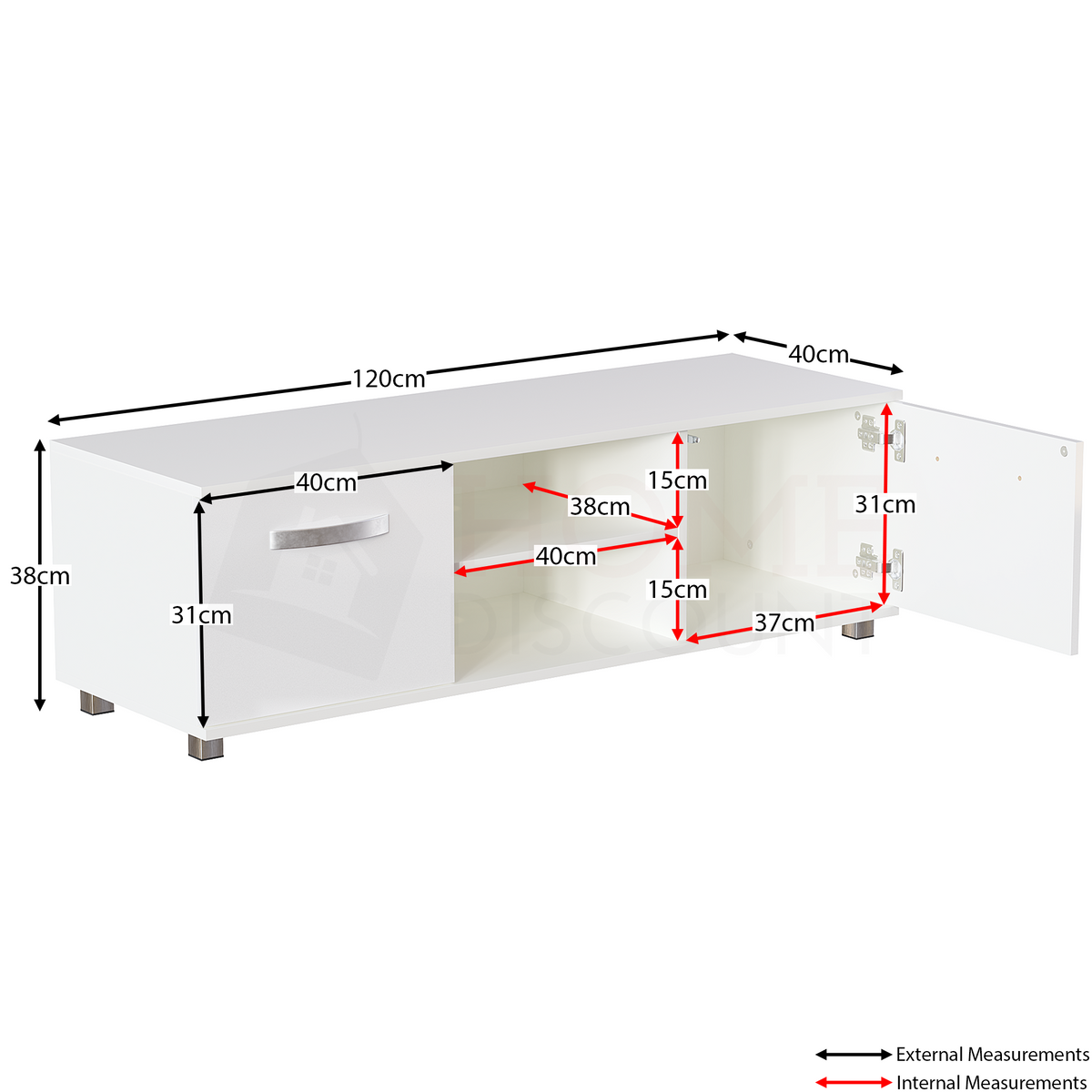 Cosmo 2-Door TV Unit, 120cm - White