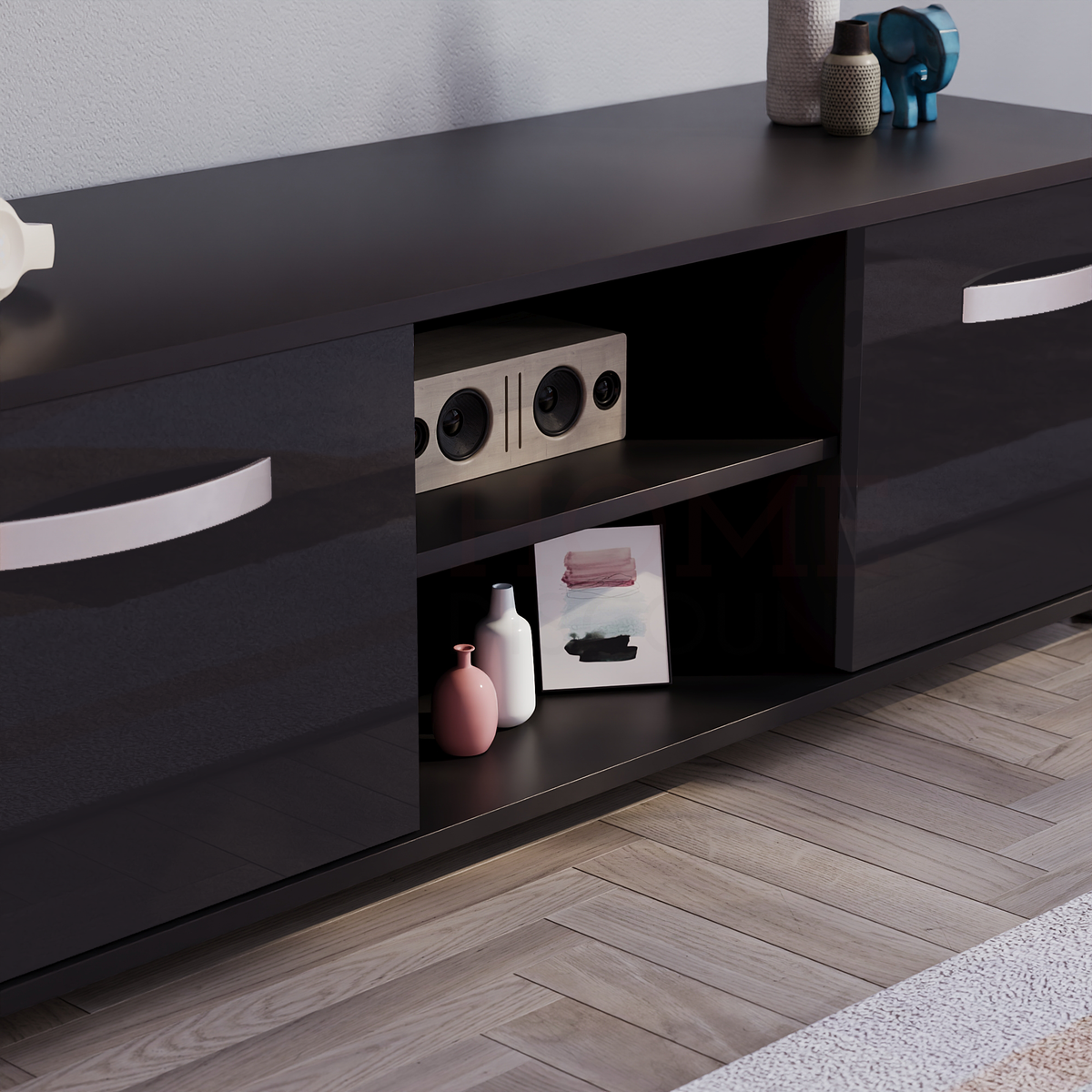 Cosmo 2-Door TV Unit, 120cm - Black