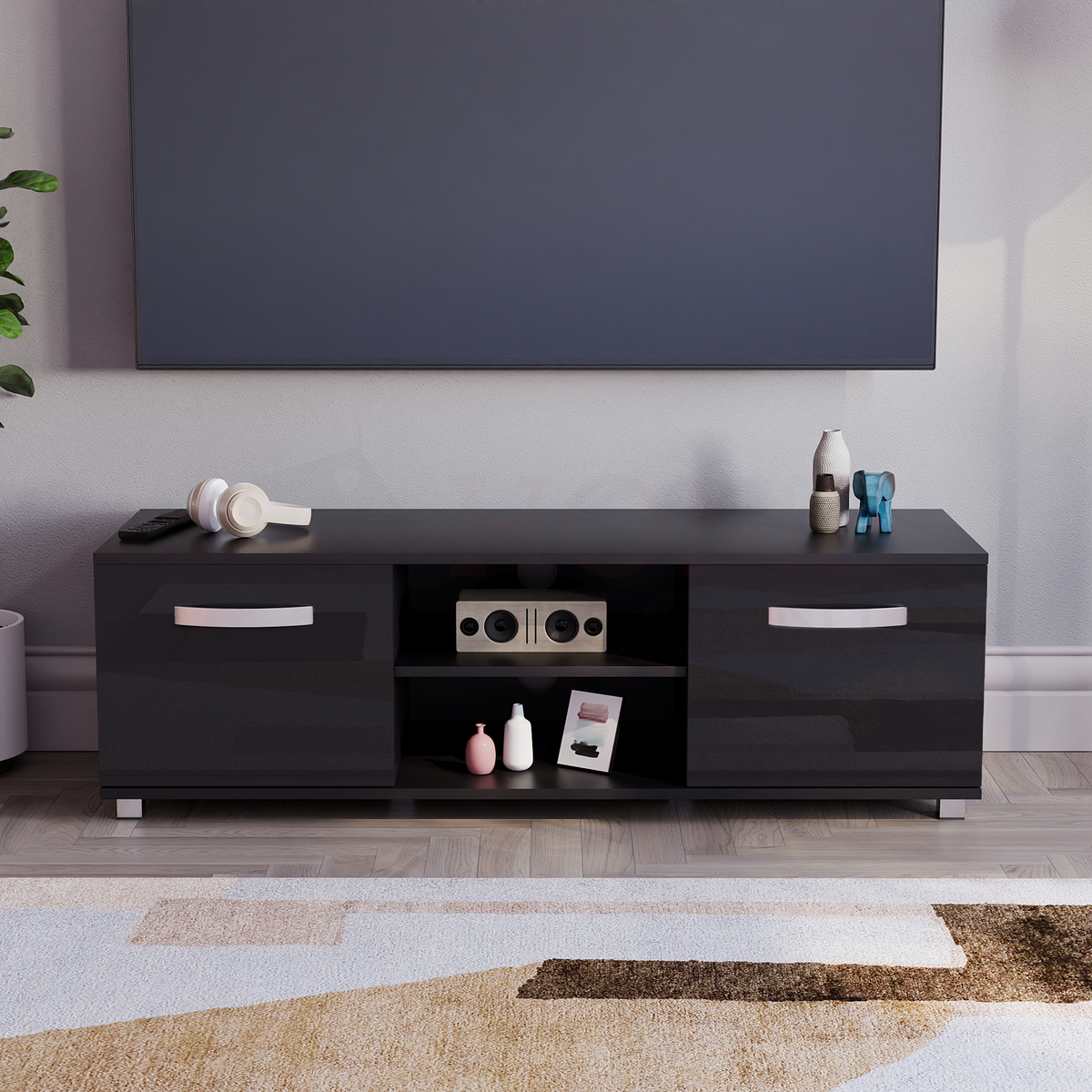 Cosmo 2-Door TV Unit, 120cm - Black