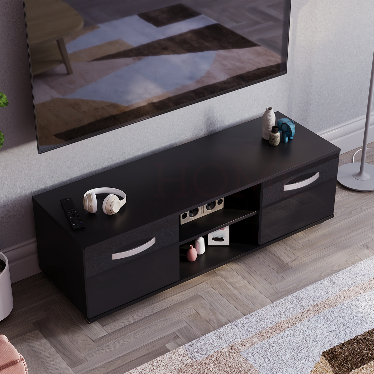 Cosmo 2-Door TV Unit, 120cm - Black