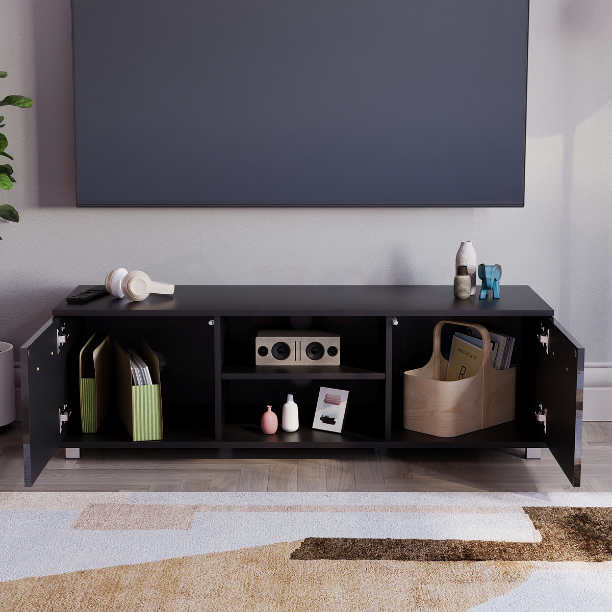 Cosmo 2-Door TV Unit, 120cm - Black