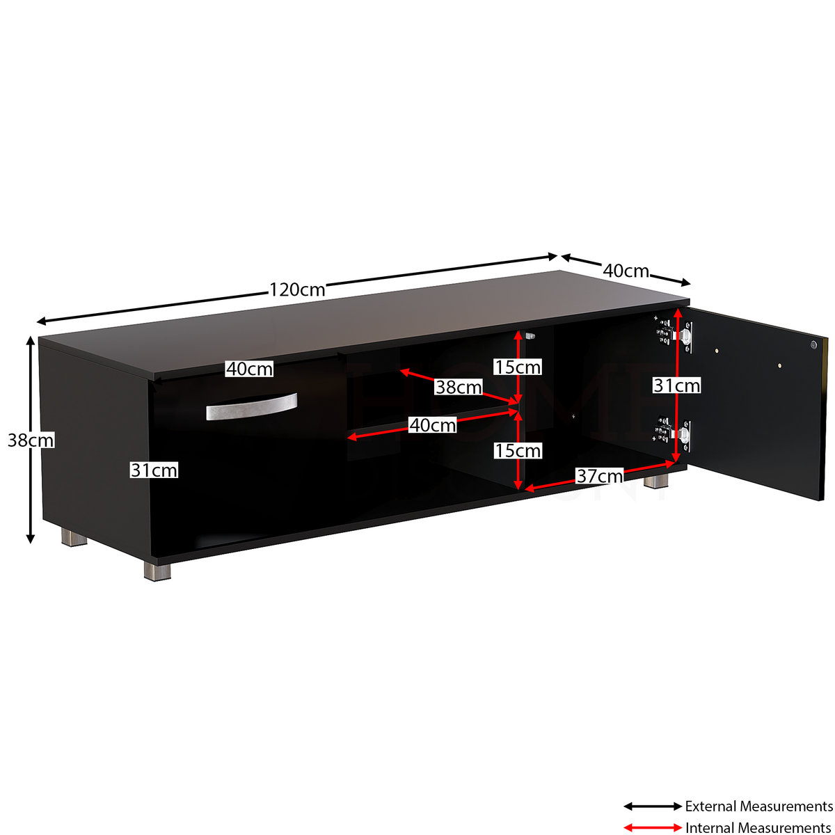 Cosmo 2-Door TV Unit, 120cm - Black