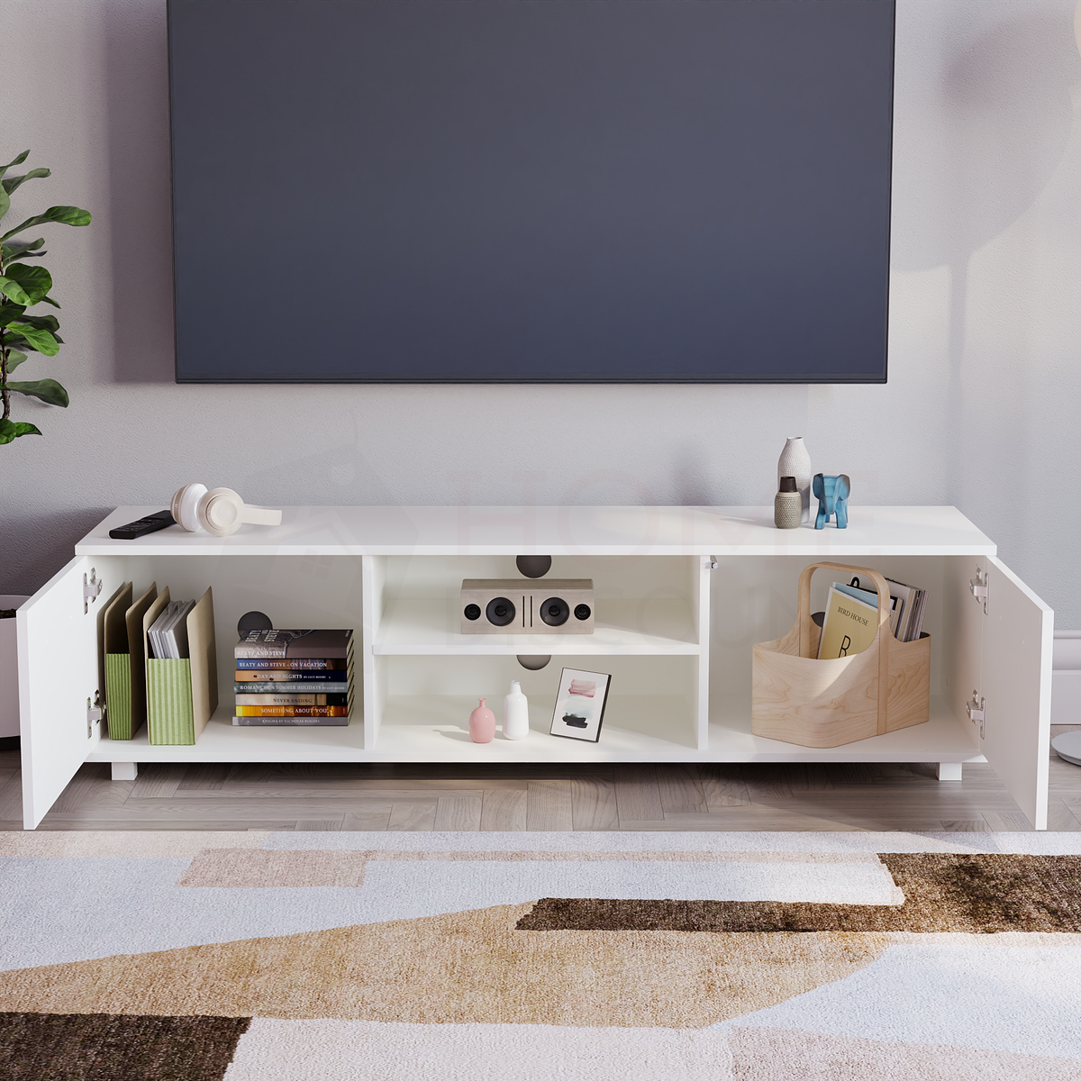 Cosmo 2-Door TV Unit, 140cm - White
