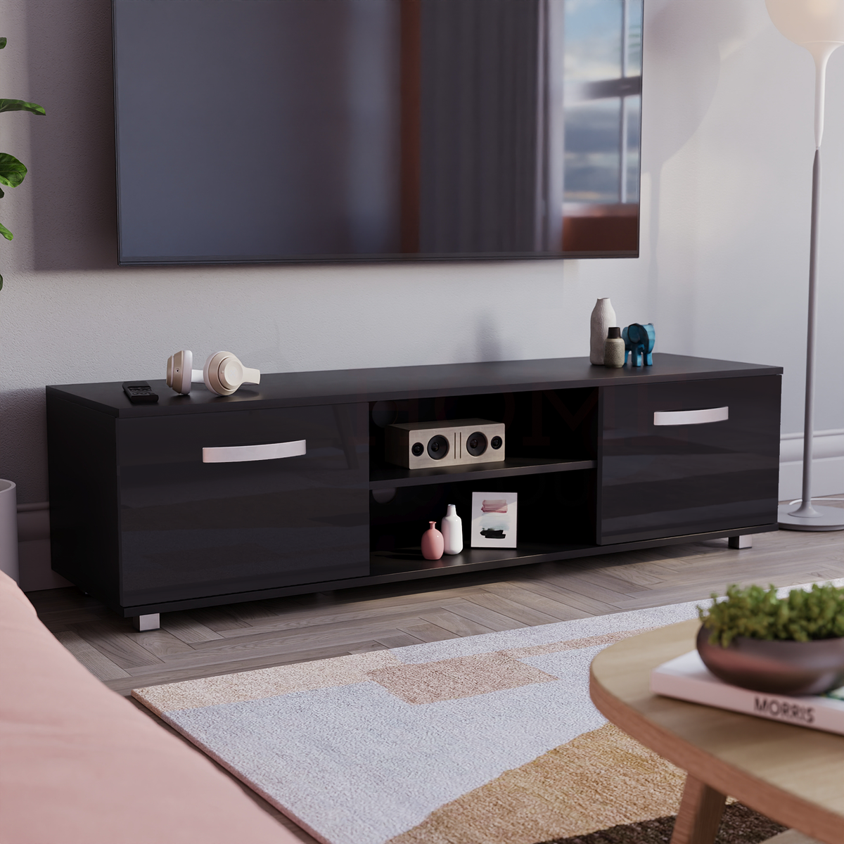 Cosmo 2-Door TV Unit, 140cm - Black