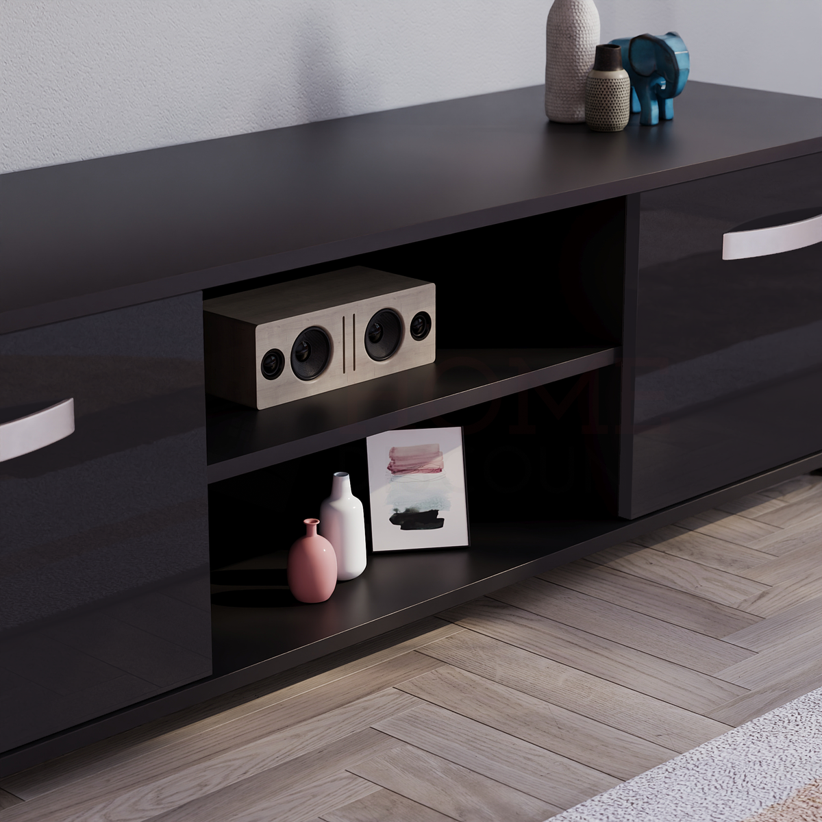 Cosmo 2-Door TV Unit, 140cm - Black