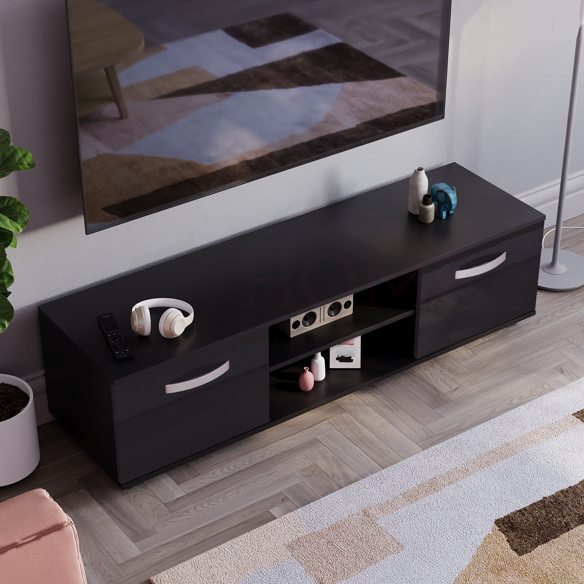Cosmo 2-Door TV Unit, 140cm - Black