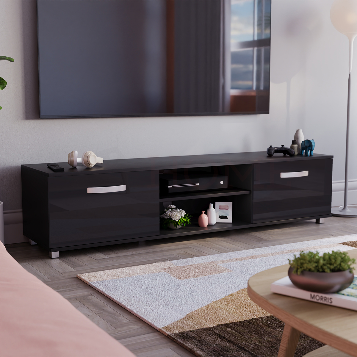 Cosmo 2-Door TV Unit, 160cm - Black
