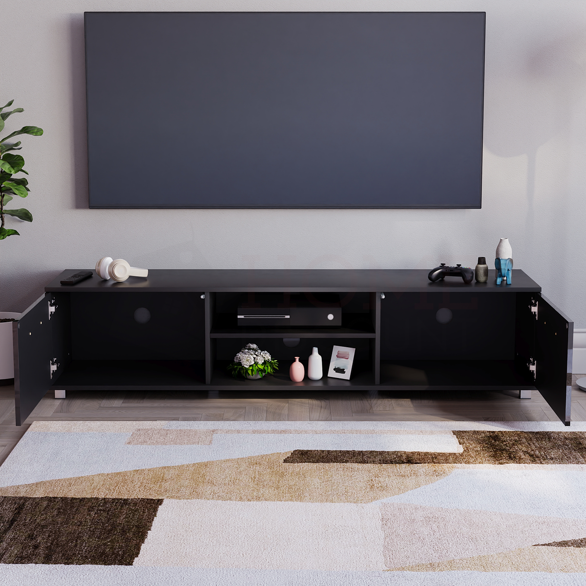 Cosmo 2-Door TV Unit, 160cm - Black