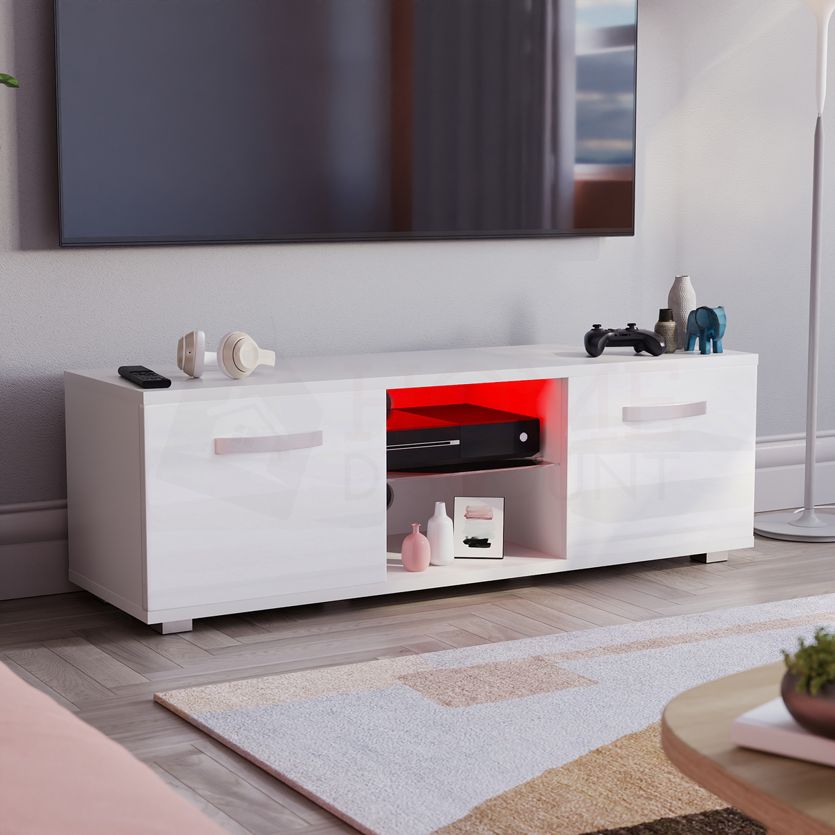 Cosmo 2-Door LED TV Unit, 120cm - White