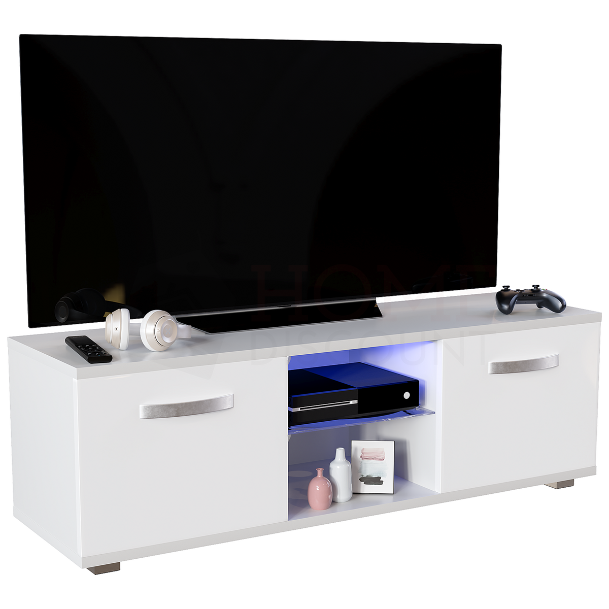 Cosmo 2-Door LED TV Unit, 120cm - White